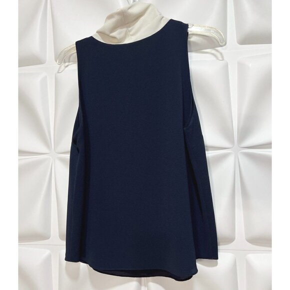 Iris Setlakwe Sz 6 Navy Blue Cowl Neck Turtleneck Tank Top Crepe Blouse - Picture 3 of 5